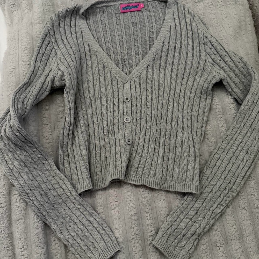 Edikted Light Gray Ribbed Cardigan